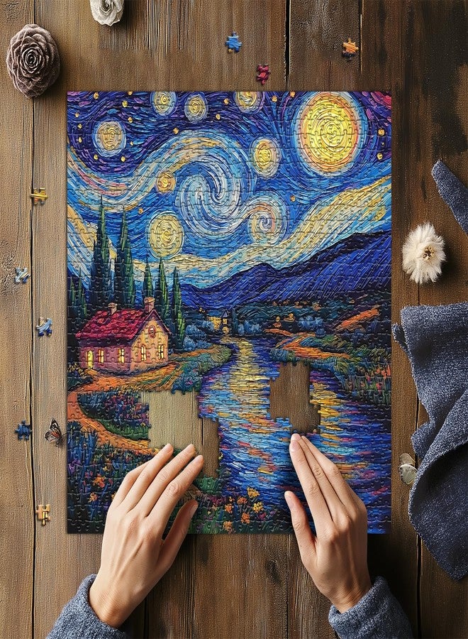 PICKFORU Starry Night 1000 Piece Puzzle, Van Gogh Art Jigsaw Puzzle, Nature Landscape Scenic Puzzle for Adults - Image 5